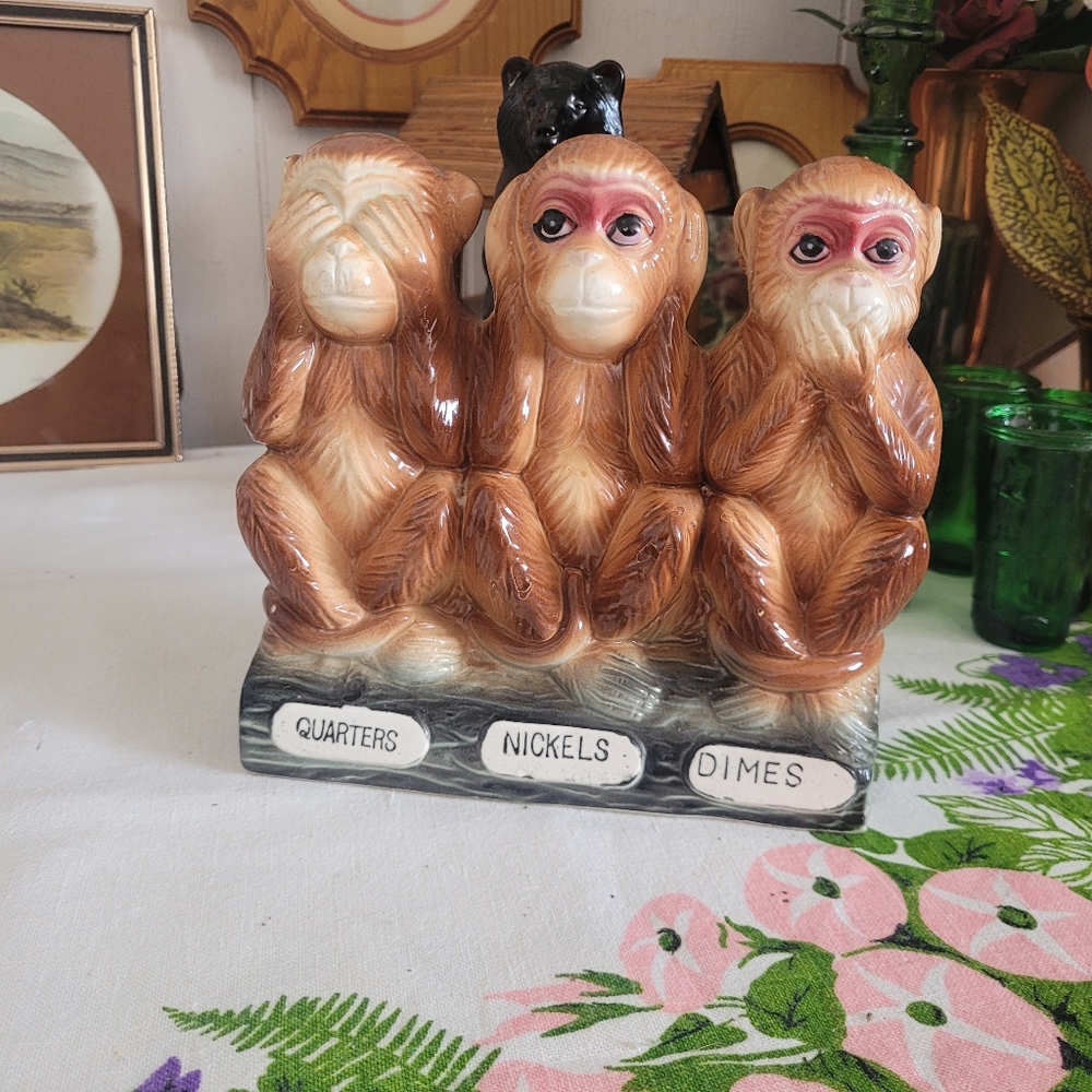 Vintage 3  Monkey Bank Ceramic